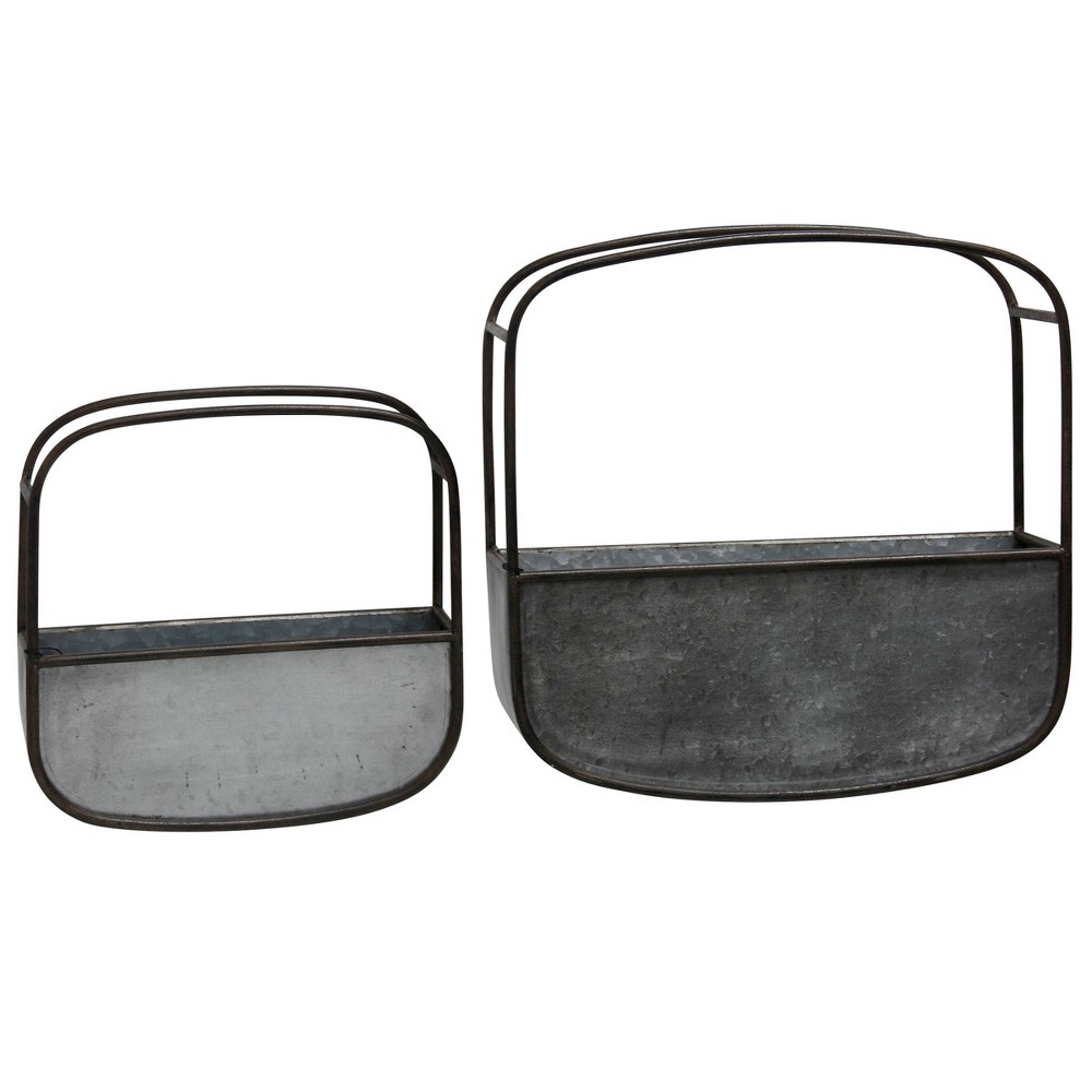Set of 2 Collection of Rounded Square Metal Wall Baskets Silver/Black - StyleCraft was $79.99 now $55.99 (30.0% off)