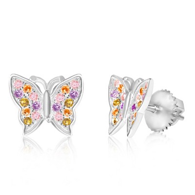 Chanteur Hypoallergenic Kids Jewelry Accessories Butterfly Pink CZ White Gold Palladium Plating Stud Earrings Surgical Titanium Posts