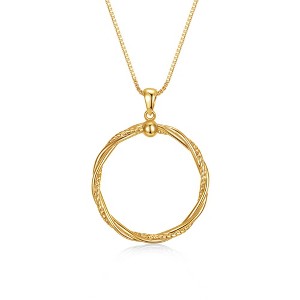 14K yellow gold plated necklace featuring twisted rope eternity wreath halo design on a classic box chain - 1 of 4