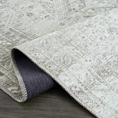 Barny Gray and Cream Washable Polyester Runner Rug