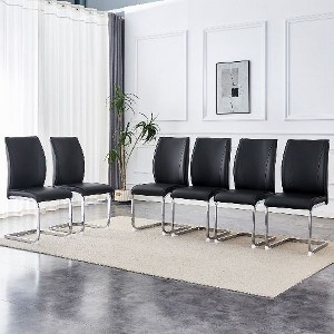 CAVINAS Modern Luxury Simple Arch Chair, PU High Resilience Dining Chair with Crazy Horse Texture and Arched Metal Leg - 1 of 4