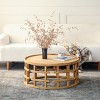 31.5" Round Solid Wood Boho Coffee Table,Rustic Open-Frame Geometric Base Accent Table for Living Room-Baofuwish - 3 of 4