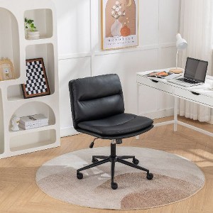 CAVINAS Adjustable Swivel Criss-Cross Chair, Swivel Office Chair, Cross Legged Office Chair, Leather Wide Seat with Wheels & Anti-Slip Base - 1 of 4