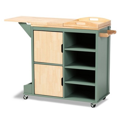 Dorthy Two-Tone Wood Kitchen Cart Green/Natural - Baxton Studio