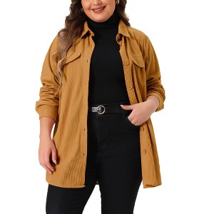 Women's Plus Size Long Sleeve Pockets Casual Corduroy Button Down Shirts with Pockets  - Agnes Orinda - 1 of 4