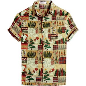HAPPY BAY Men's Christmas Tree Hawaiian Shirts Short Sleeve Button Down Shirt Mens Vacation Gifts Shirts Casual Aloha Shirts for Men - 1 of 4
