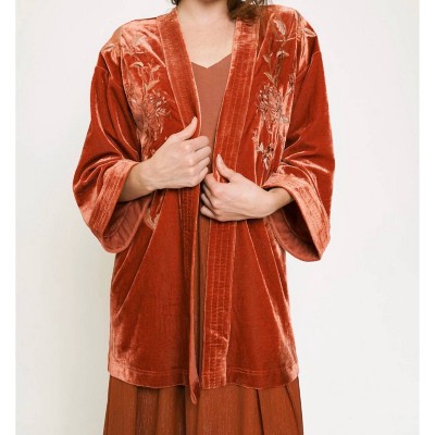 Women's Velvet Floral Embroidered Duster - mystree