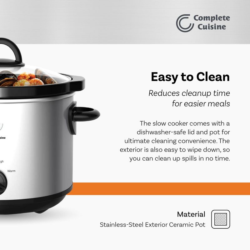 Complete Cuisine CC-3000-SL 3-Quart Round Stainless-Steel Slow Cooker, 3 of 7