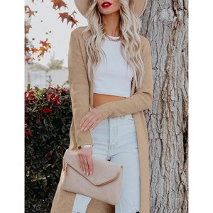 Essential Solid Open Front Maxi Long Knitted Cardigan Sweater for Women - 1 of 4