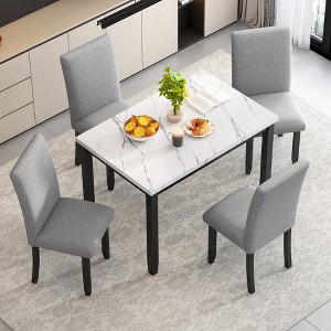 GDFStudio Fanny 5 Piece Faux Marble Dining Set with Table and Upholstered Chairs - 1 of 4