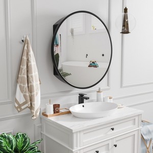 Wooakway 24 Inch Round Wall Mirror Black Metal Framed Circular Mirror for Bathroom Vanity, Living Room, Bedroom Decor - 1 of 4