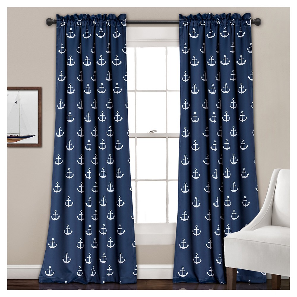 Photos - Curtains & Drapes 52"x84"Kids' Anchor Room Darkening Window Curtain Set Navy - Lush Décor