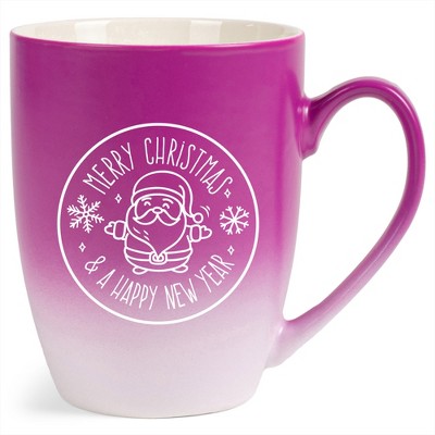 Elanze Designs Merry Christmas & A Happy New Year Santa Two Toned Ombre Matte Pink and White 12 ounce Ceramic Stoneware Coffee Cup Mug