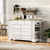 LOVSON Mobile kitchen island with 6 drawers, pull-out trash bin, 5 wheels, foldable tabletop, power outlet, suitable for restaurants ,kitchens,white - 4 of 4