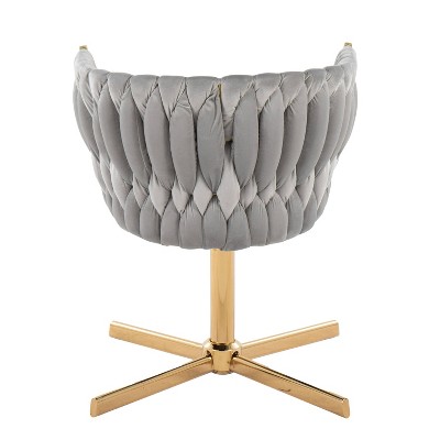 Silver Velvet and Gold Metal Swivel Accent Chair