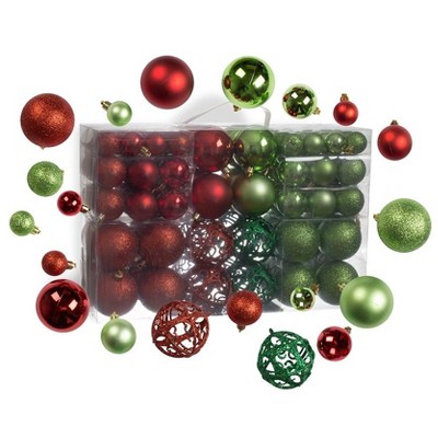 Red and Green Shatterproof Christmas Ornament Balls with Metal Hooks