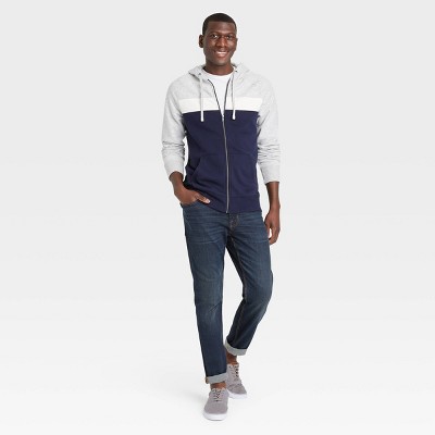 Men's Colorblock Regular Fit Full Zip Fleece Pullover Hoodie - Goodfellow & Co™ Dark Blue XXL