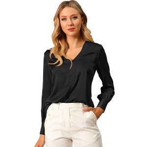 Allegra K Women's Elegant Satin Long Sleeve Office Work Blouses - 1 of 4