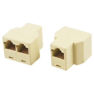 Unique Bargains Plastic Compact Design RJ45 Splitter Connector Khaki 2 Pcs