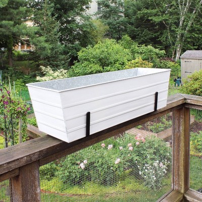 Large White Galvanized Steel Flower Box Planter with Brackets