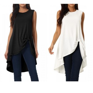 INSPIRE CHIC Women's High Low Hem Sleeveless Crew Neck Dressy Casual Shirts 2 Packs - 1 of 4