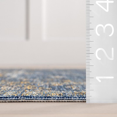 Blue and Yellow Reversible Medallion Synthetic Area Rug