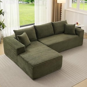 Coucheta 108" Boneless Sectional Cloud Couch Collection - L-Shape with Chaise, Corduroy Fabric, Modern Modular, No Assembly, Multiple Colors - 1 of 4