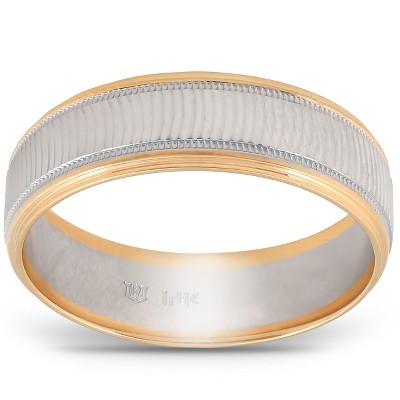 Pompeii3 14k Gold Mens 6mm Two Tone Wave Cut Ring Wedding Band