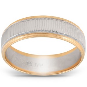 Pompeii3 14k Gold Mens 6mm Two Tone Wave Cut Ring Wedding Band - 1 of 4
