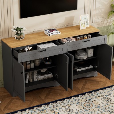 TV Stand For 70" TV,Wood Grain TV Stand With 2 Drawers And Adjustable Shelves,Sideboard Cabinet With Rustic Handles For Living Room-Cuddlewood