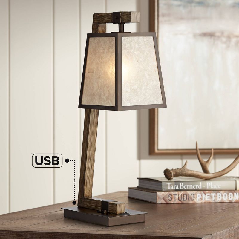 Franklin Iron Works Tribeca Rustic Farmhouse Table Lamp 25" High Metal with USB Charging Port Light Mica Drum Shade for Bedroom Living Room Bedside, 2 of 10
