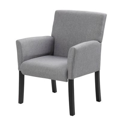 Elegant Medium Gray Linen Upholstered Guest Chair with Black Wood Legs