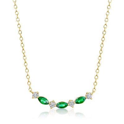 Pure Collection by Ross-Simons 0.30 ct. t.w. Lab-Grown Emerald and .20 ct. t.w. Lab-Grown Diamond Necklace in 18kt Gold Vermeil Size 16
