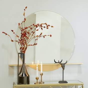 Metal 1 Shelf Wall Round Mirror Gold - CosmoLiving by Cosmopolitan