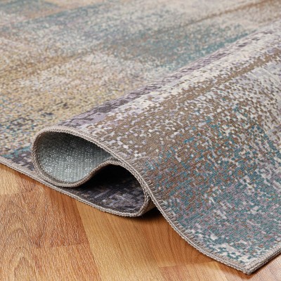 Blue Abstract Patchwork Non-Slip Washable Indoor Area Rug, 6' x 9'