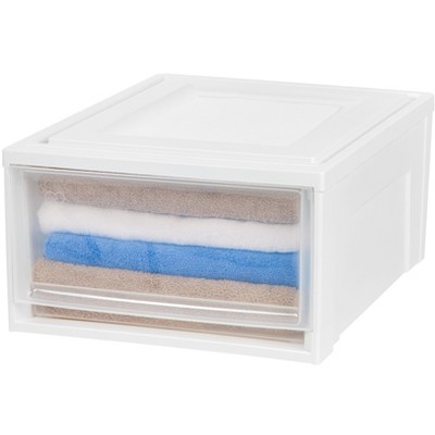 Medium White Plastic Stackable Storage Bin with Clear Drawer