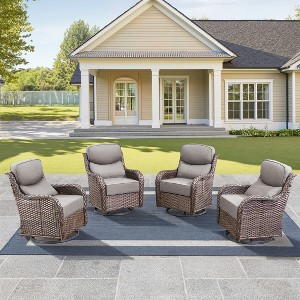 Outdoor Swivel Rocker Chair with 6 Inch Thick Cushion 2 in 1 Porch Glider Swivel Chair - Wicker Patio Furniture Patio Swivel Glider Seating - 1 of 4
