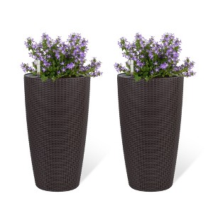 Kumasinova Set of 2 Faux Rattan Planters,Flower Plant Pots with Water Level Monitor Inner Bucket,Automatic Watering for Garden,Patio,Backyard - 1 of 4