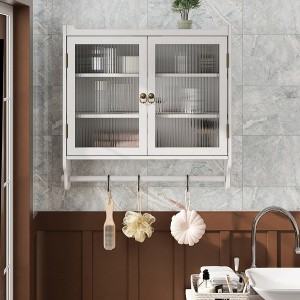24.8" Vintage Glass Door Wall Cabinet with 3-Tier Storage and Towel Rack, for Bathroom, Kitchen, Dining Room - 1 of 4