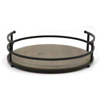 Stratton Home Decor Rustic Modern Farmhouse Metal and Wood Decorative Round Serving Counter Tray