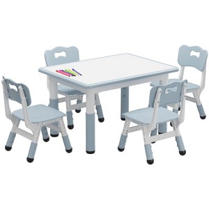 Kids Table and Chair Set, Height Adjustable Toddler Table and 4 Chairs Set for Ages 2-10, Non-Slip Legs, Children Activity Table - 1 of 4