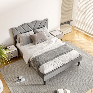 ALEXOUN Modern Platform Bed Frame with Upholstered Headboard and Wooden Slats, No Box Spring Needed,Noise Free,Easy Assembly - 1 of 4