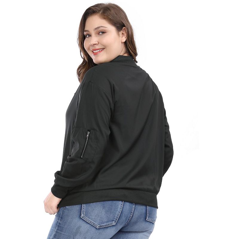 Agnes Orinda Women Plus Size Contrast Trim Zipper Pocket Lightweight Bomber Jacket, 4 of 8