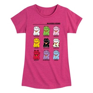 Girls' - Instant Message - Lucky Cat Fitted Short Sleeve Graphic T-Shirt - 1 of 4