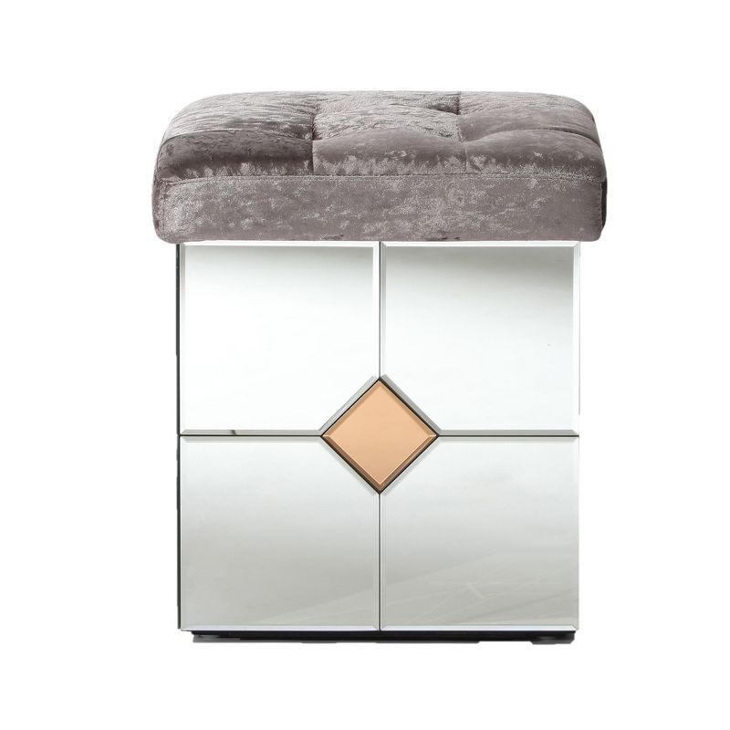 Passion Furniture Decor Brownish Gray Square Velvet Upholstered Ottoman, 1 of 8
