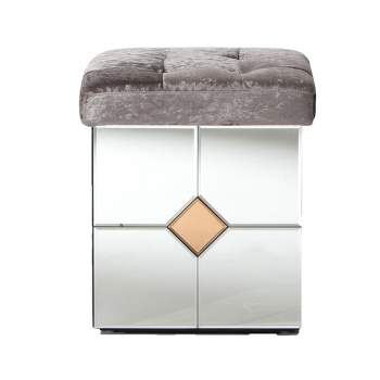 Passion Furniture Decor Brownish Gray Square Velvet Upholstered Ottoman