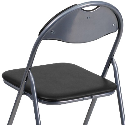 Hercules Series Sleek Black Vinyl & Metal Folding Chair Set with Carrying Handle