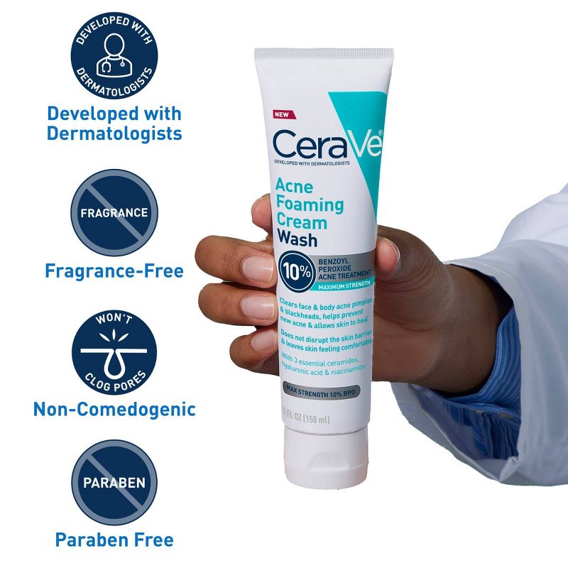 CeraVe Acne Control Foaming Face Cleanser 10% BPO - 5 fl oz, 4 of 18