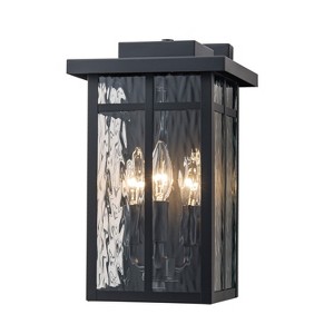 C Cattleya 13.5" 3-Light Matte Black Outdoor Hardwired Wall Lantern Sconces with Water Ripple Glass - 1 of 4