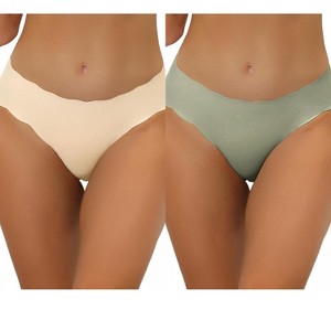 Allegra K Women's Unlined No-Show Stretch Laser Cut Solid Invisible Brief 2 Packs - 1 of 4